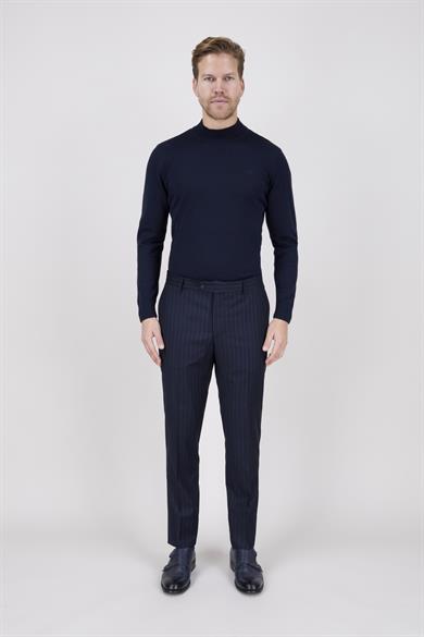 Erkek Slim Fit Sivri Yaka Koyu Lacivert Kruvaze Takım Elbise