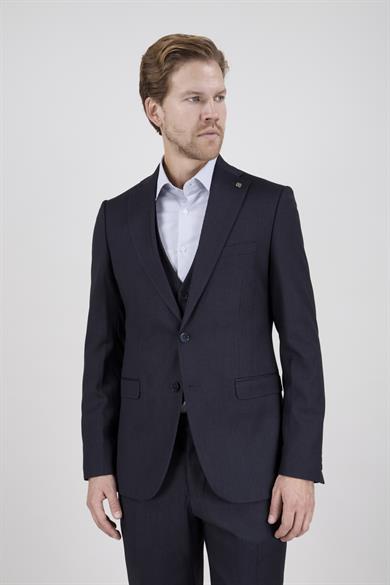 Erkek Slim Fit Mono Yaka Koyu Lacivert 8 Drop Yelekli Takım Elbise