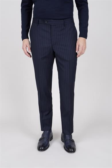 Erkek Slim Fit Sivri Yaka Koyu Lacivert Kruvaze Takım Elbise