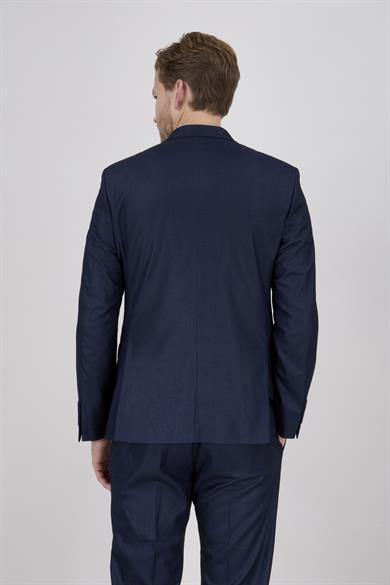 Erkek Slim Fit Sivri Yaka Koyu Lacivert Yelekli Takım Elbise
