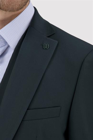 Erkek Slim Fit Mono Yaka Koyu Yeşil Yelekli Takım Elbise