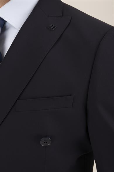 Erkek Slim Fit Sivri Yaka Torba Cep Yarım Astar Koyu Lacivert Kruvaze Takım Elbise