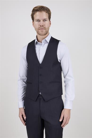 Erkek Slim Fit Mono Yaka Koyu Lacivert 8 Drop Yelekli Takım Elbise