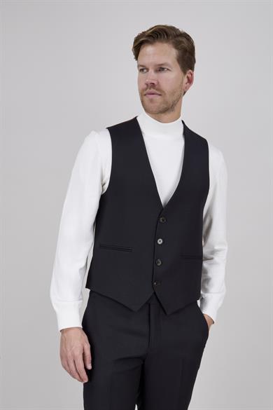 Erkek Slim Fit Sivri Yaka Koyu Kahverengi Yelekli Takım Elbise