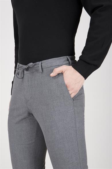 Erkek Koyu Gri Bağcıklı Casual Pantolon
