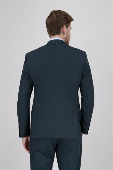 Erkek Slim Fit Mono Yaka Koyu Yeşil Yelekli Takım Elbise