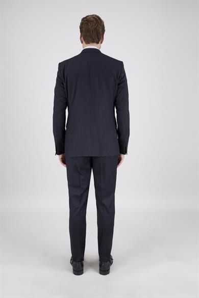 Erkek Slim Fit Mono Yaka Koyu Lacivert 8 Drop Yelekli Takım Elbise