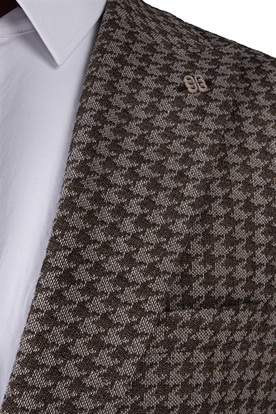 Erkek Slim Fit Sivri Yaka Koyu Kahve Kombin Takım Elbise
