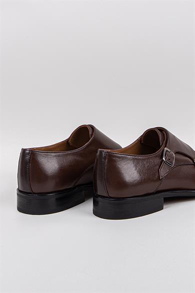Erkek Kahverengi Hakiki Deri Bağcıksız Klasik Ayakkabı