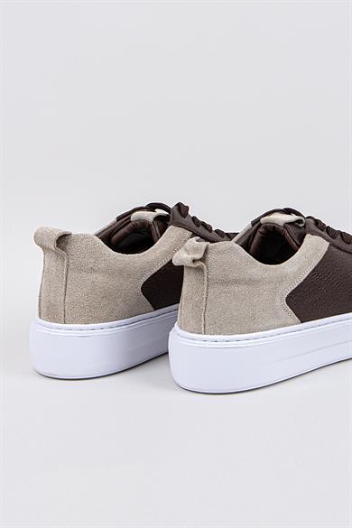 Erkek Kahverengi-Beyaz Taban Deri Sneaker Ayakkabı