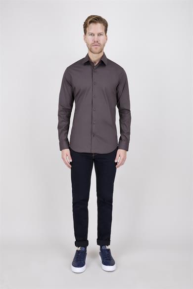Erkek Slim Fit Kahverengi Gömlek