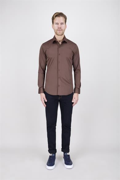 Erkek Slim Fit Kahverengi Gömlek