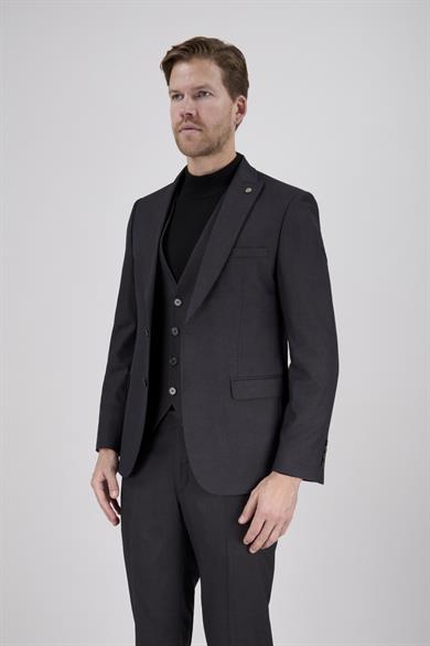 Erkek Slim Fit Sivri Yaka Kahverengi Yelekli Takım Elbise