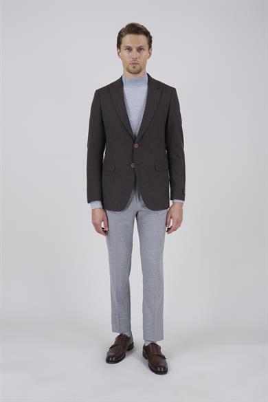 Erkek Slim Fit Mono Yaka Kahverengi Ceket