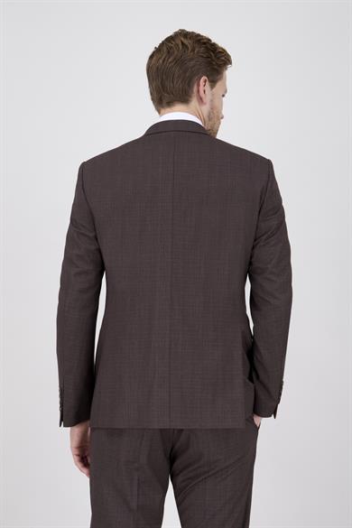Erkek Slim Fit Sivri Yaka Kahverengi Yelekli Takım Elbise