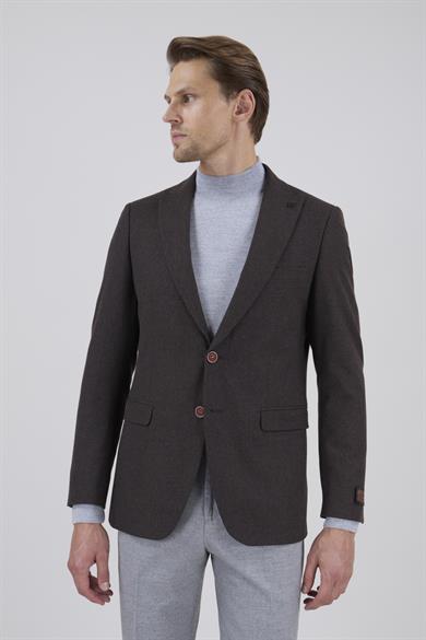 Erkek Slim Fit Mono Yaka Kahverengi Ceket