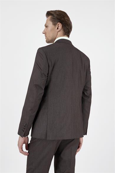 Erkek Slim Fit Sivri Yaka Kahverengi Yelekli Takım Elbise