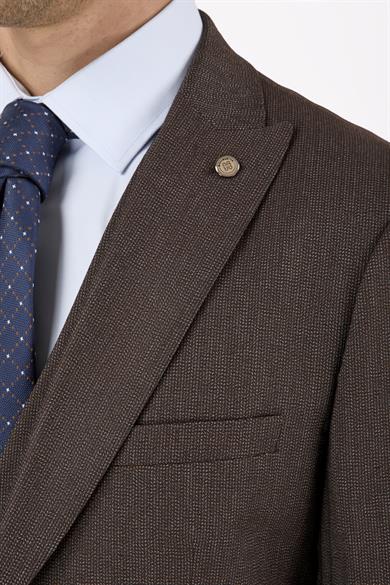 Erkek Slim Fit Sivri Yaka Kahverengi Yelekli Takım Elbise