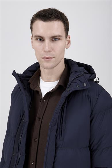 Erkek Kapşonlu Lacivert Şişme Mont