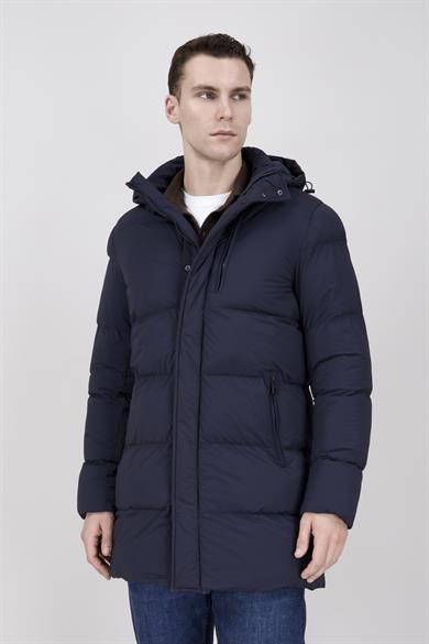 Erkek Kapşonlu Lacivert Şişme Mont