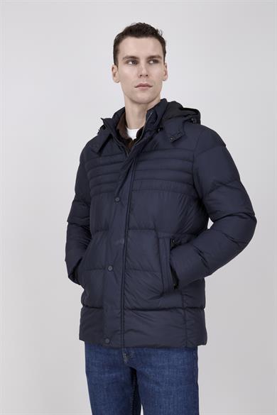 Erkek Kapşonlu Siyah Şişme Mont