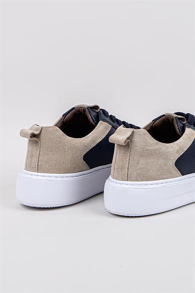 Erkek Lacivert-Beyaz Taban Deri Sneaker Ayakkabı