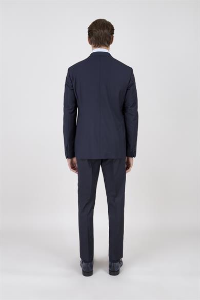 Erkek Slim Fit Mono Yaka Puntolu Lacivert Torba Cep Yarım Astar Takım Elbise
