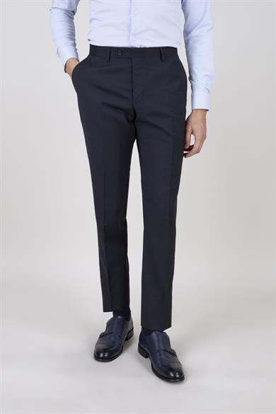 Erkek Slim Fit Mono Yaka Puntolu Lacivert Torba Cep Yarım Astar Takım Elbise