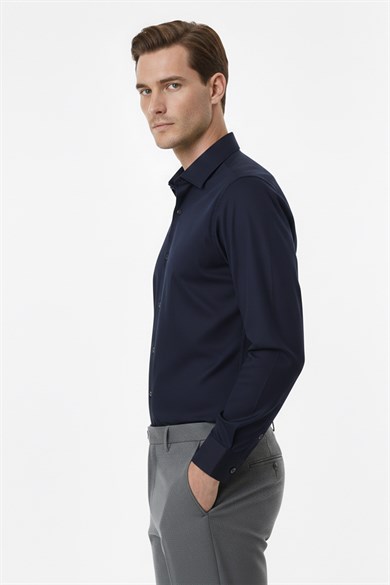 Erkek Slim Fit Lacivert Gömlek