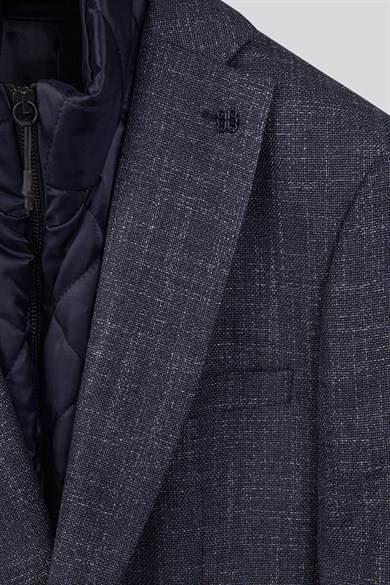 Erkek Slim Fit Mono Yaka Çıkarılabilir Kapitone Astarlı Lacivert Ceket