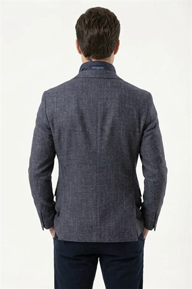 Erkek Slim Fit Mono Yaka Çıkarılabilir Kapitone Astarlı Lacivert Ceket