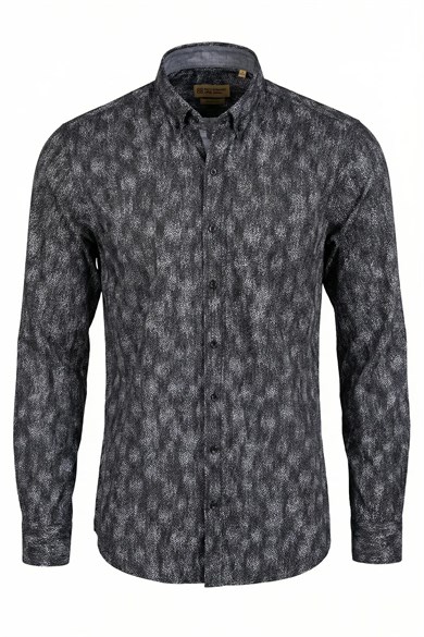 Erkek Slim Fit Desenli Gri Siyah Gömlek