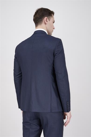 Erkek Slim Fit Sivri Yaka Lacivert Kruvaze Takım Elbise