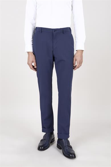 Erkek Slim Fit Sivri Yaka Torba Cep Yarım Astar Lacivert Kruvaze Takım Elbise