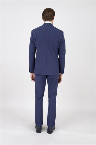 Erkek Slim Fit Sivri Yaka Torba Cep Yarım Astar Lacivert Kruvaze Takım Elbise