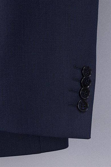Erkek Slim Fit Mono Yaka Lacivert Yelekli Takım Elbise
