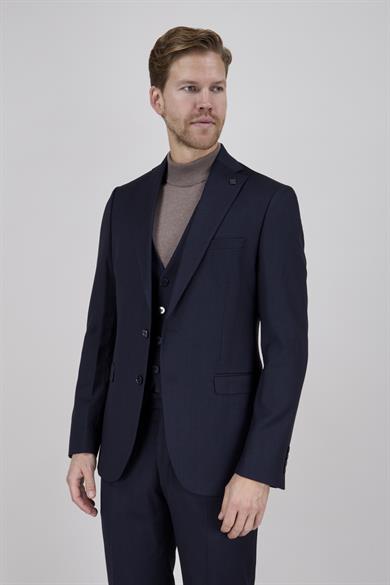 Erkek Slim Fit Mono Yaka Lacivert 8 Drop Yelekli Takım Elbise