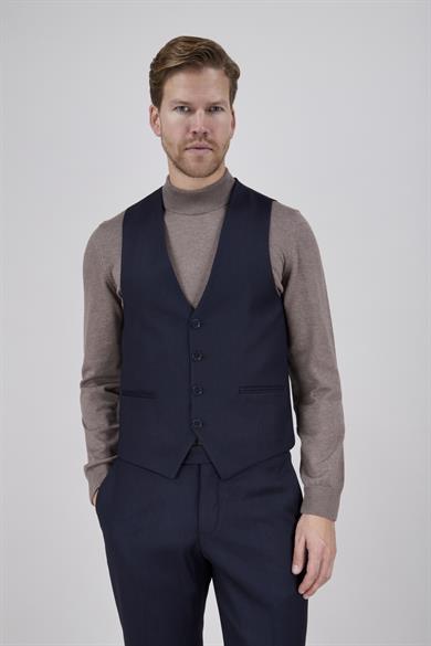 Erkek Slim Fit Mono Yaka Lacivert 8 Drop Yelekli Takım Elbise