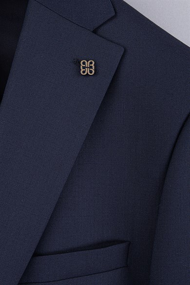 Erkek Slim Fit Mono Yaka Lacivert Yelekli Takım Elbise