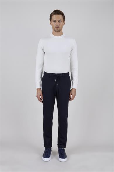 Erkek Lacivert Slim Fit Bağcıklı Pantolon