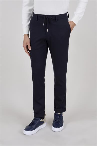 Erkek Lacivert Slim Fit Bağcıklı Pantolon