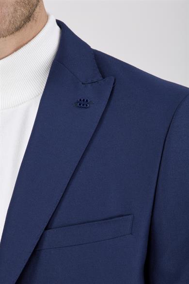 Erkek Slim Fit Sivri Yaka Puntolu Lacivert Yarım Astar Takım Elbise