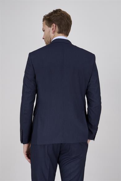 Erkek Slim Fit Sivri Yaka Lacivert Yelekli Takım Elbise