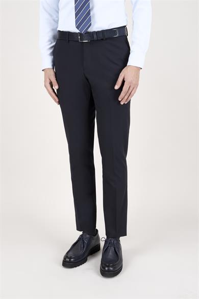 Erkek Slim Fit Sivri Yaka Lacivert Yelekli Takım Elbise
