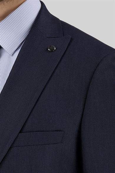 Erkek Slim Fit Sivri Yaka Lacivert Yelekli Takım Elbise
