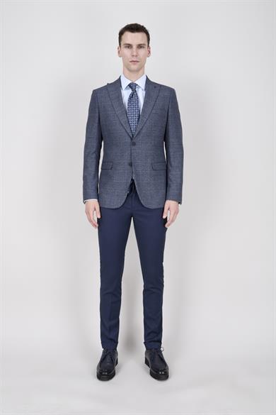 Erkek Slim Fit Mono Yaka Lacivert Ceket