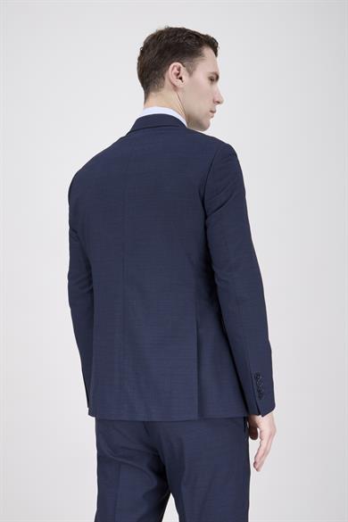 Erkek Slim Fit Sivri Yaka Lacivert Yelekli Takım Elbise