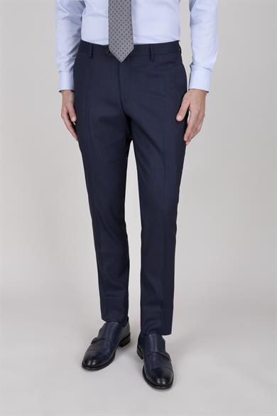 Erkek Slim Fit Sivri Yaka Lacivert Yelekli Takım Elbise