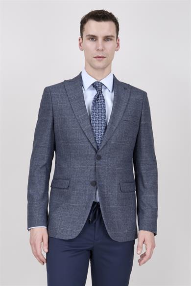 Erkek Slim Fit Mono Yaka Lacivert Ceket