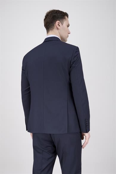 Erkek Slim Fit Sivri Yaka Lacivert Yelekli Takım Elbise